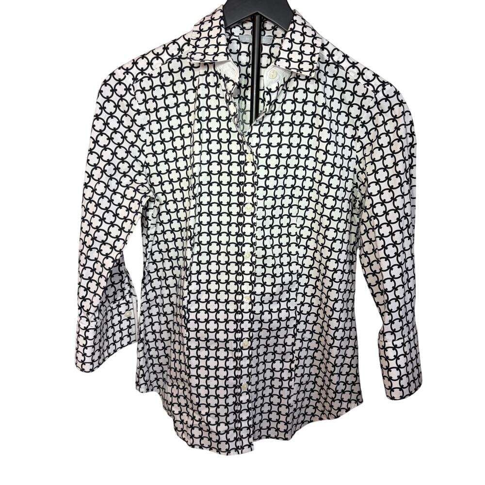 Hinson Wu womens black white geometric pattern long sleeve button down. Size 0